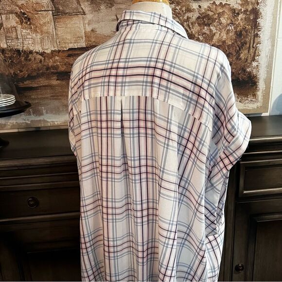 Plus Size Como Vintage White Blue Pink Blouse  Plaid size 3X - Picture 6 of 9